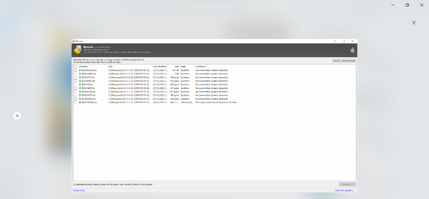 Recovering deleted Word/Excel/PDF documents in Recuva